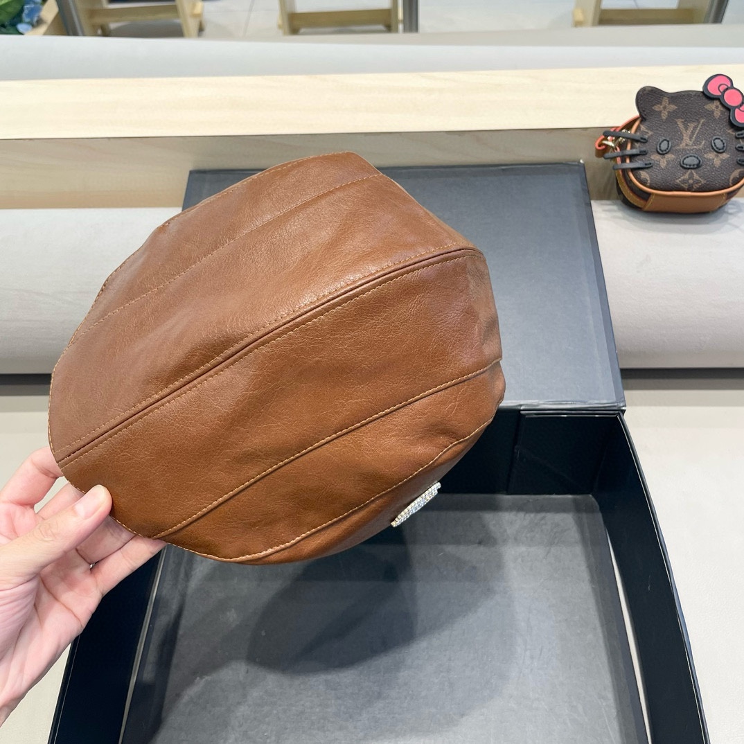  Chanel小香风Pu皮前进帽女秋季新款英伦报童帽复古百搭贝雷帽显脸小