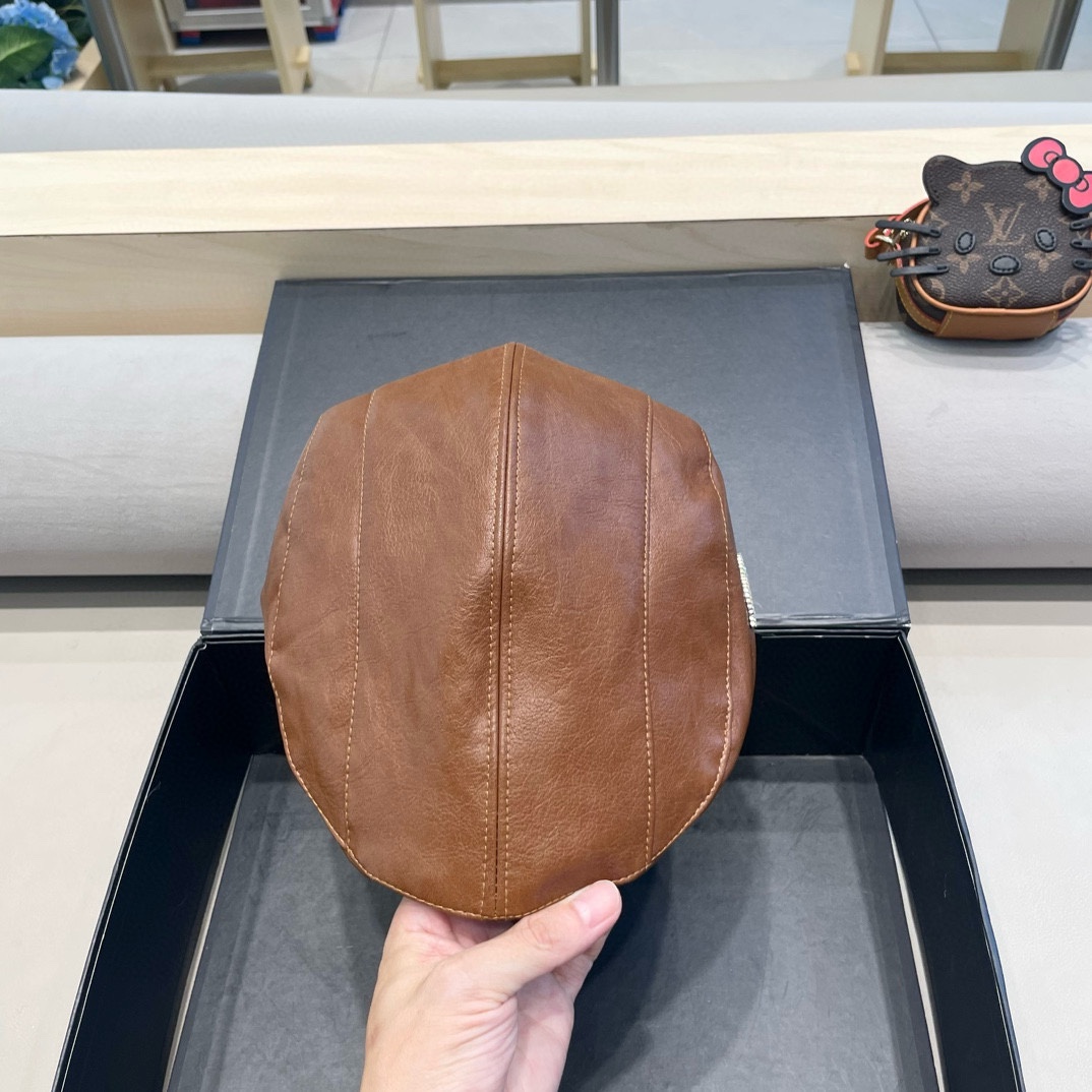  Chanel小香风Pu皮前进帽女秋季新款英伦报童帽复古百搭贝雷帽显脸小