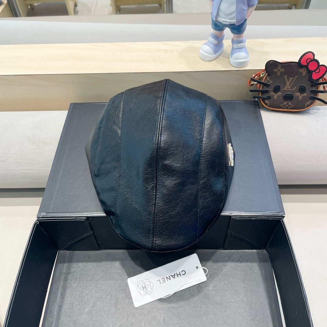  Chanel小香风Pu皮前进帽女秋季2025新款英伦报童帽复古百搭贝雷帽显脸小