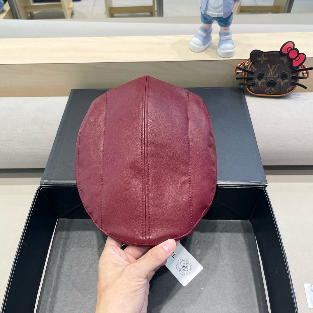  Chanel小香风Pu皮前进帽女秋季2025新款英伦报童帽复古百搭贝雷帽显脸小