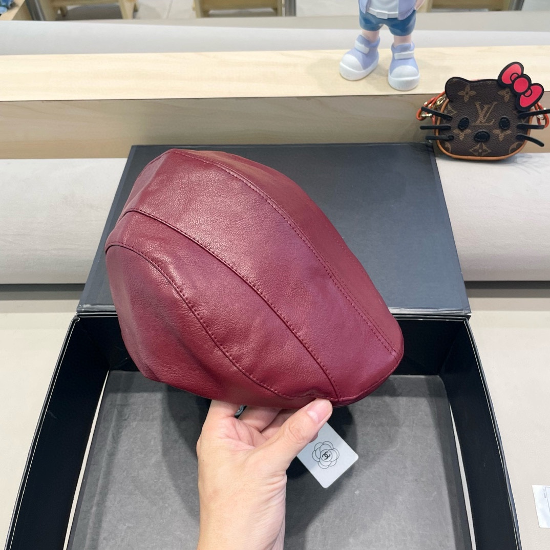  Chanel小香风Pu皮前进帽女秋季2025新款英伦报童帽复古百搭贝雷帽显脸小