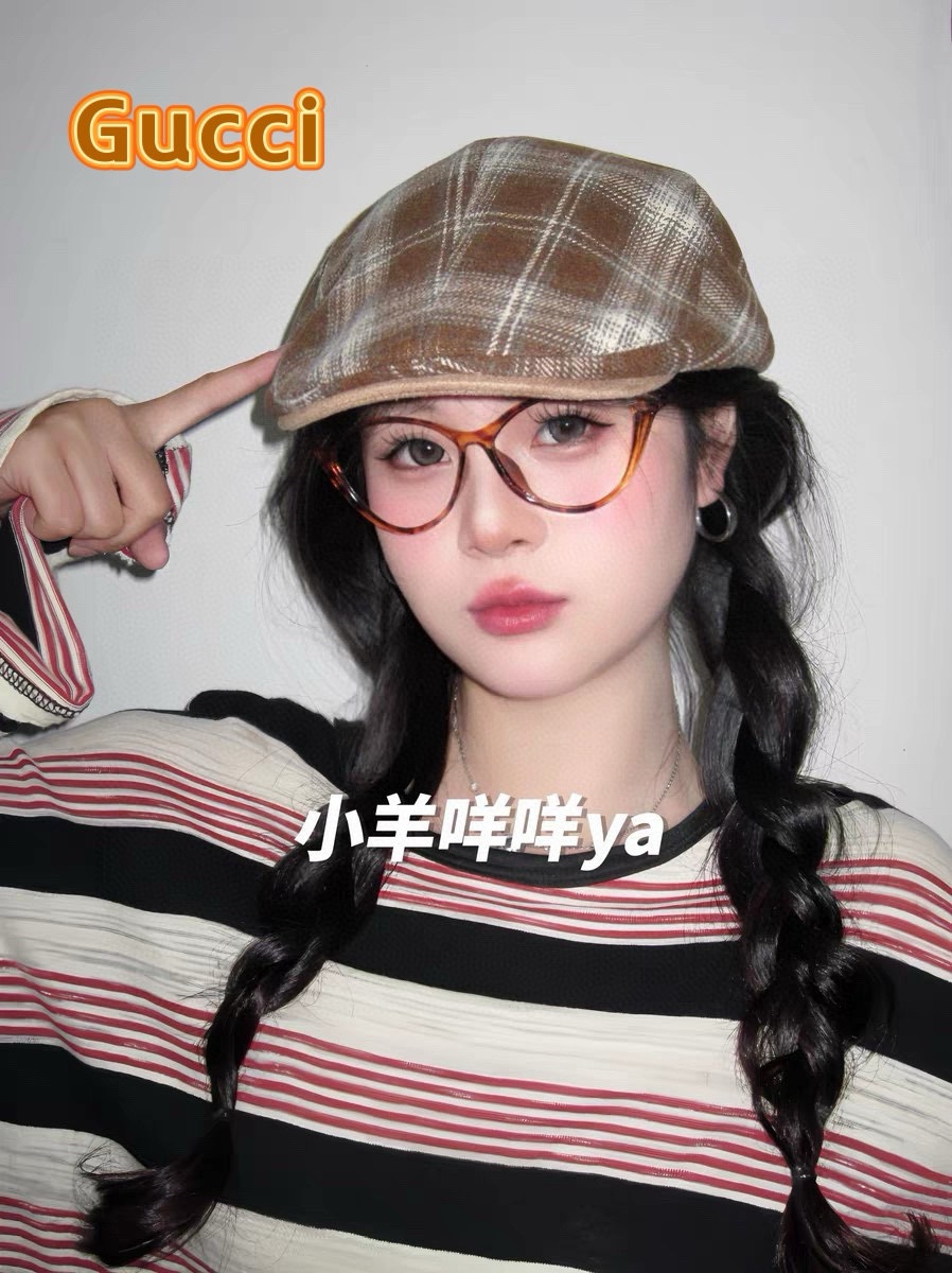 NO:214388,Gucci autumn and winter British plaid front hat women Korean version retro versatile painter hat Japanese literary face little beret hat fisherman hat baseball hat knit hat, hat, gucci, espadrilles, hats19860909古奇Gucci秋冬英伦格子前进帽女韩版复古百搭画家帽子日系文艺显脸小贝雷帽帽子渔夫帽棒球帽针织帽,帽子,gucci,espadrilles,hats,hat