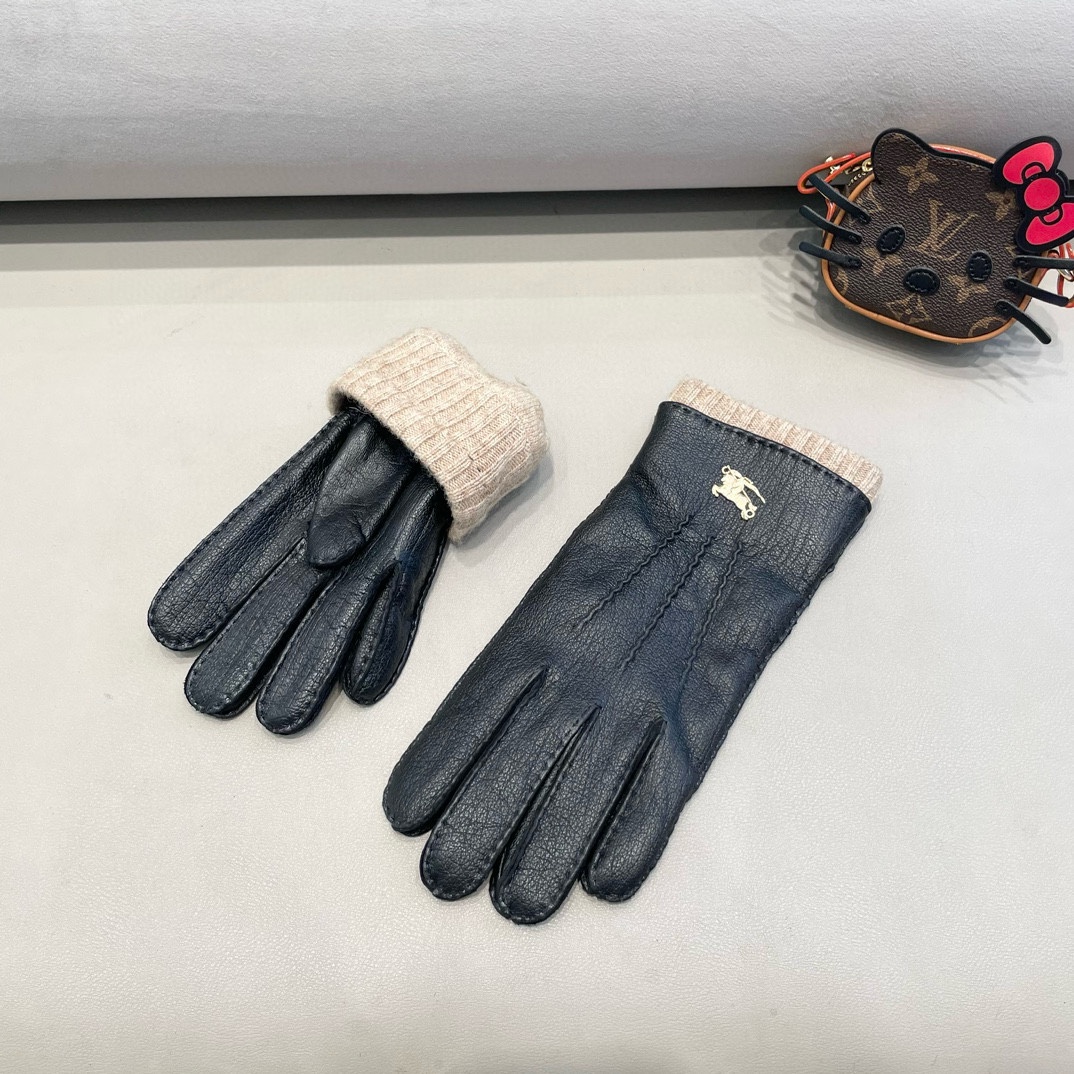 巴宝莉BURBERRY 男款新品鹿皮羊皮手套，时尚手套，秋冬保暖加绒内里，经典简洁💕上手超舒适柔软、百搭