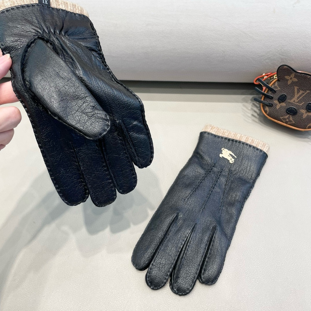 巴宝莉BURBERRY 男款新品鹿皮羊皮手套，时尚手套，秋冬保暖加绒内里，经典简洁💕上手超舒适柔软、百搭