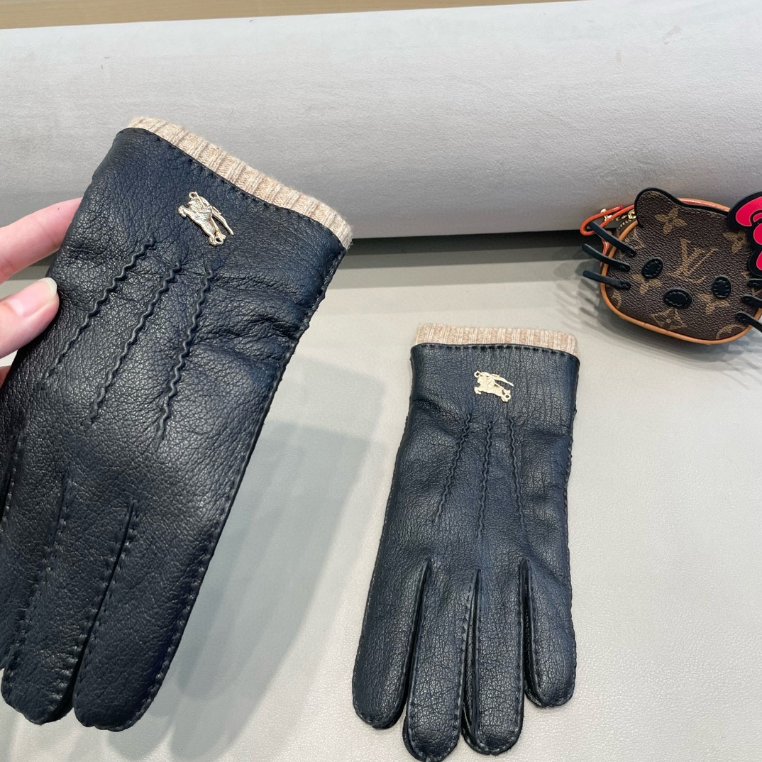 巴宝莉BURBERRY 男款新品鹿皮羊皮手套，时尚手套，秋冬保暖加绒内里，经典简洁💕上手超舒适柔软、百搭