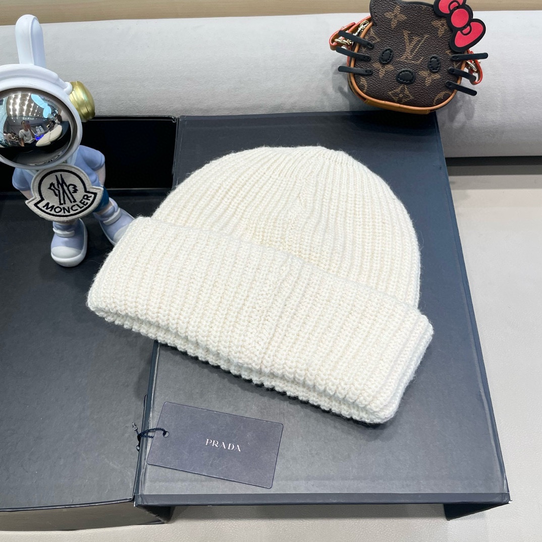。Prada普拉达日系甜美针织渔夫帽女秋冬保暖韩系博主同款毛线帽显脸小
