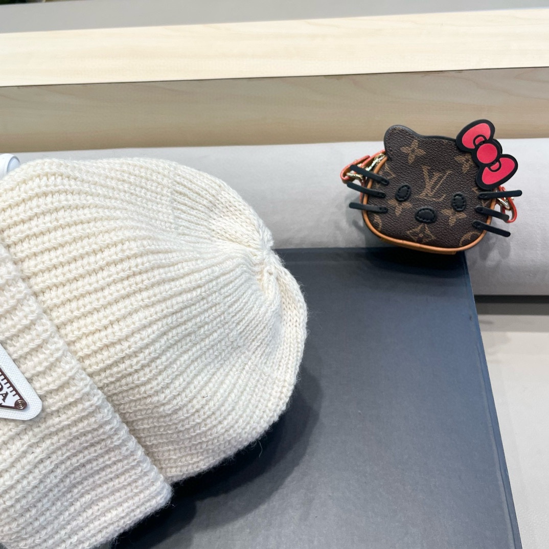 。Prada普拉达日系甜美针织渔夫帽女秋冬保暖韩系博主同款毛线帽显脸小