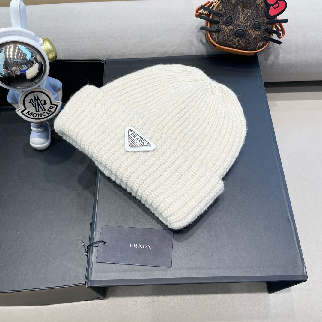 。Prada普拉达日系甜美针织渔夫帽女秋冬保暖韩系博主同款毛线帽显脸小