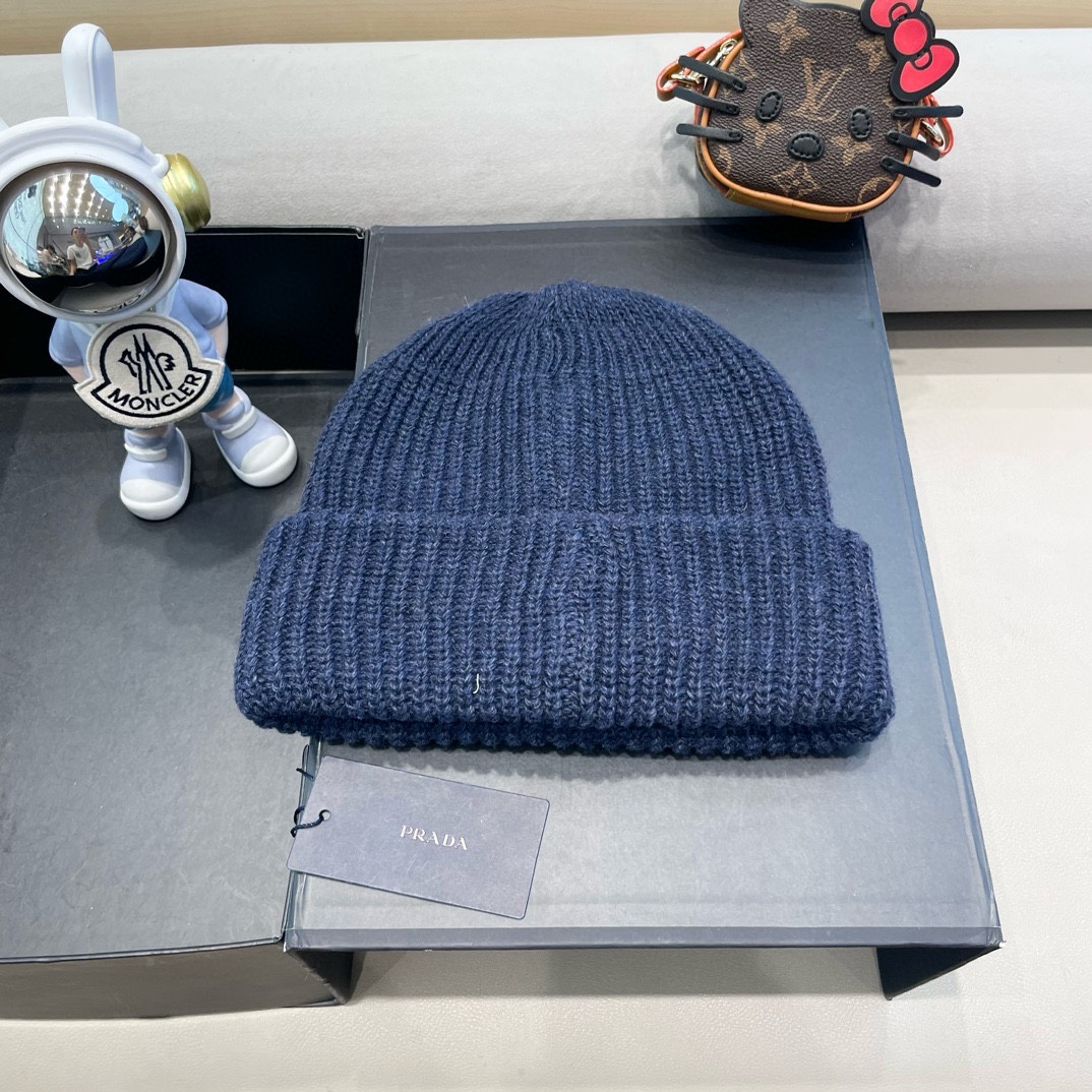 。Prada普拉达日系甜美针织渔夫帽女秋冬保暖韩系博主同款毛线帽显脸小