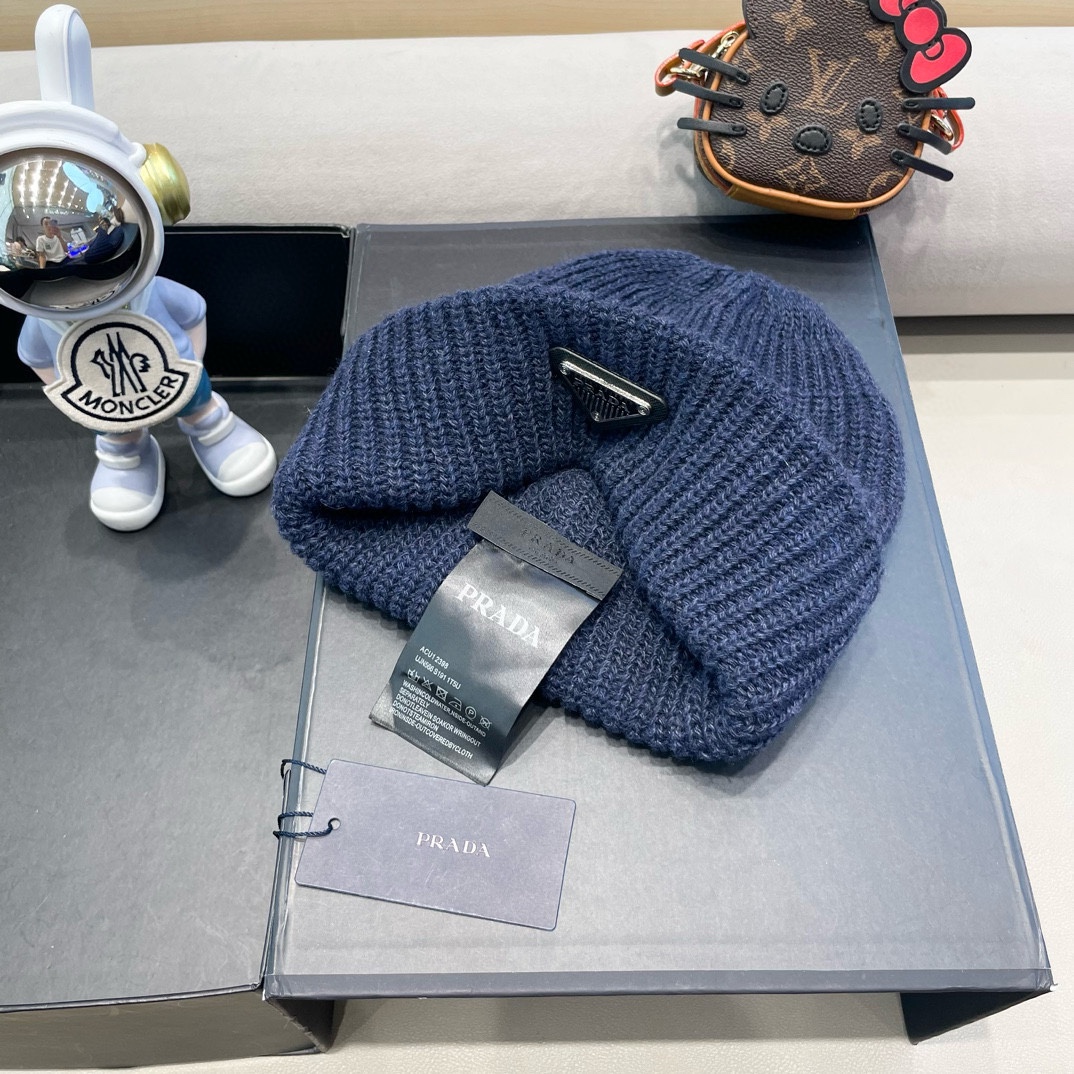 。Prada普拉达日系甜美针织渔夫帽女秋冬保暖韩系博主同款毛线帽显脸小