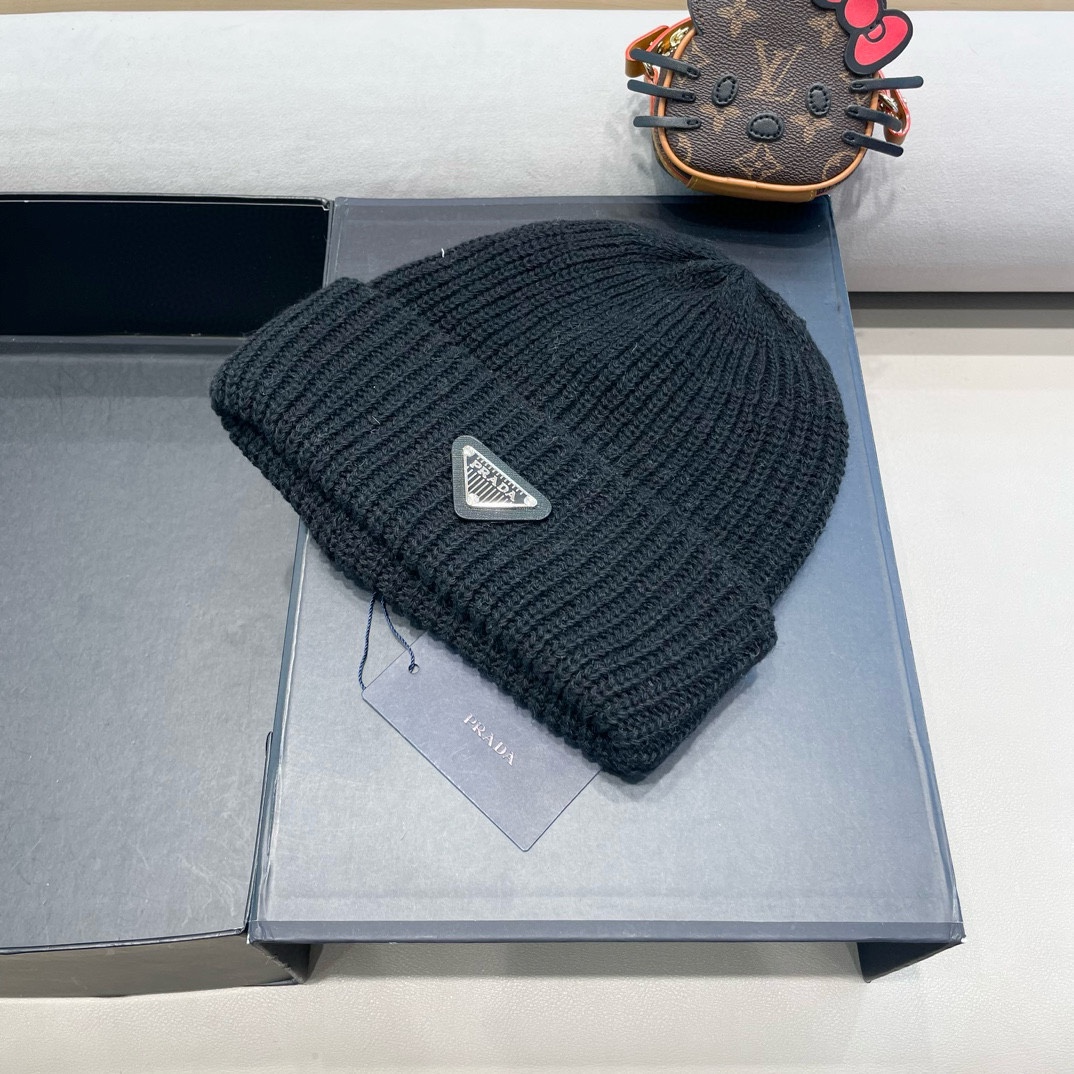 。Prada普拉达日系甜美针织渔夫帽女秋冬保暖韩系博主同款毛线帽显脸小