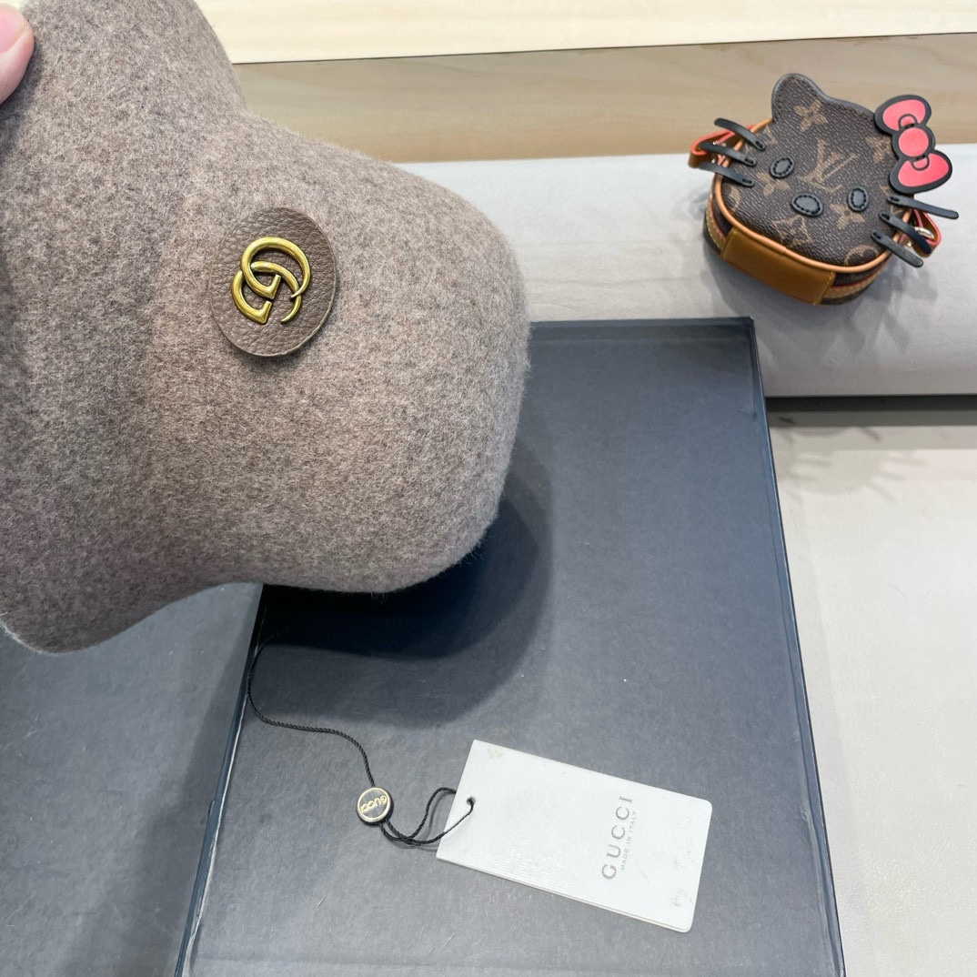  gucci羊毛呢渔夫帽女秋冬显脸小大头围复古时尚赫本法式小香风礼帽盆帽