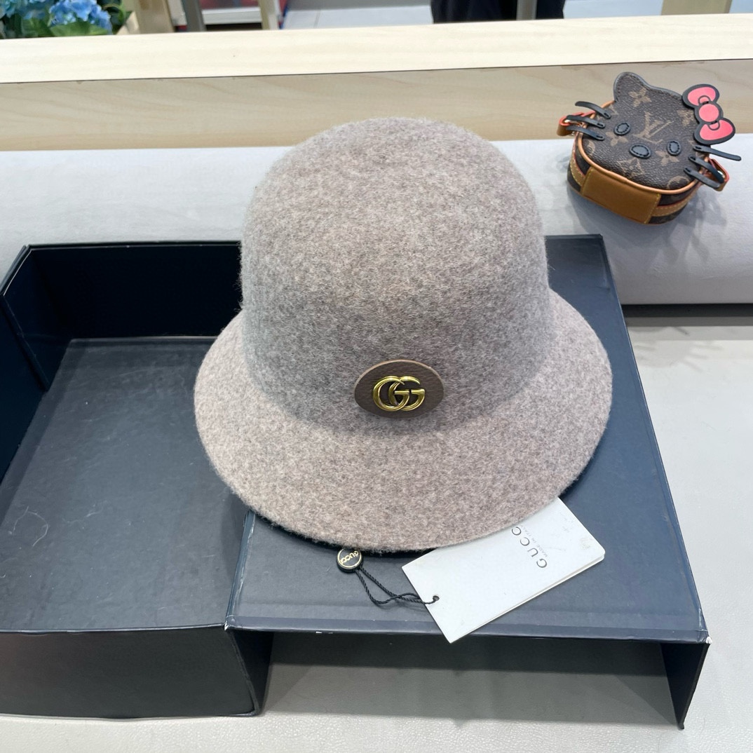  gucci羊毛呢渔夫帽女秋冬显脸小大头围复古时尚赫本法式小香风礼帽盆帽