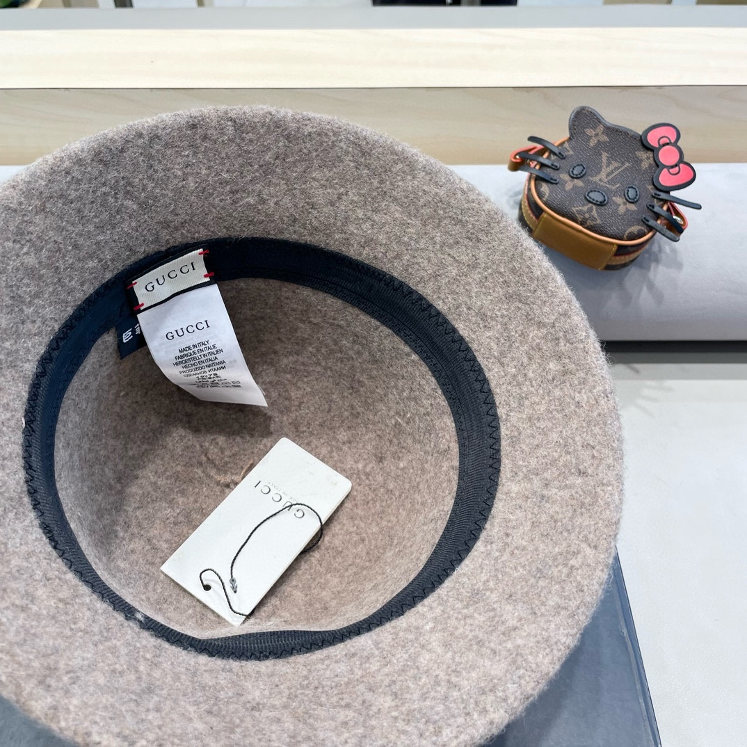  gucci羊毛呢渔夫帽女秋冬显脸小大头围复古时尚赫本法式小香风礼帽盆帽