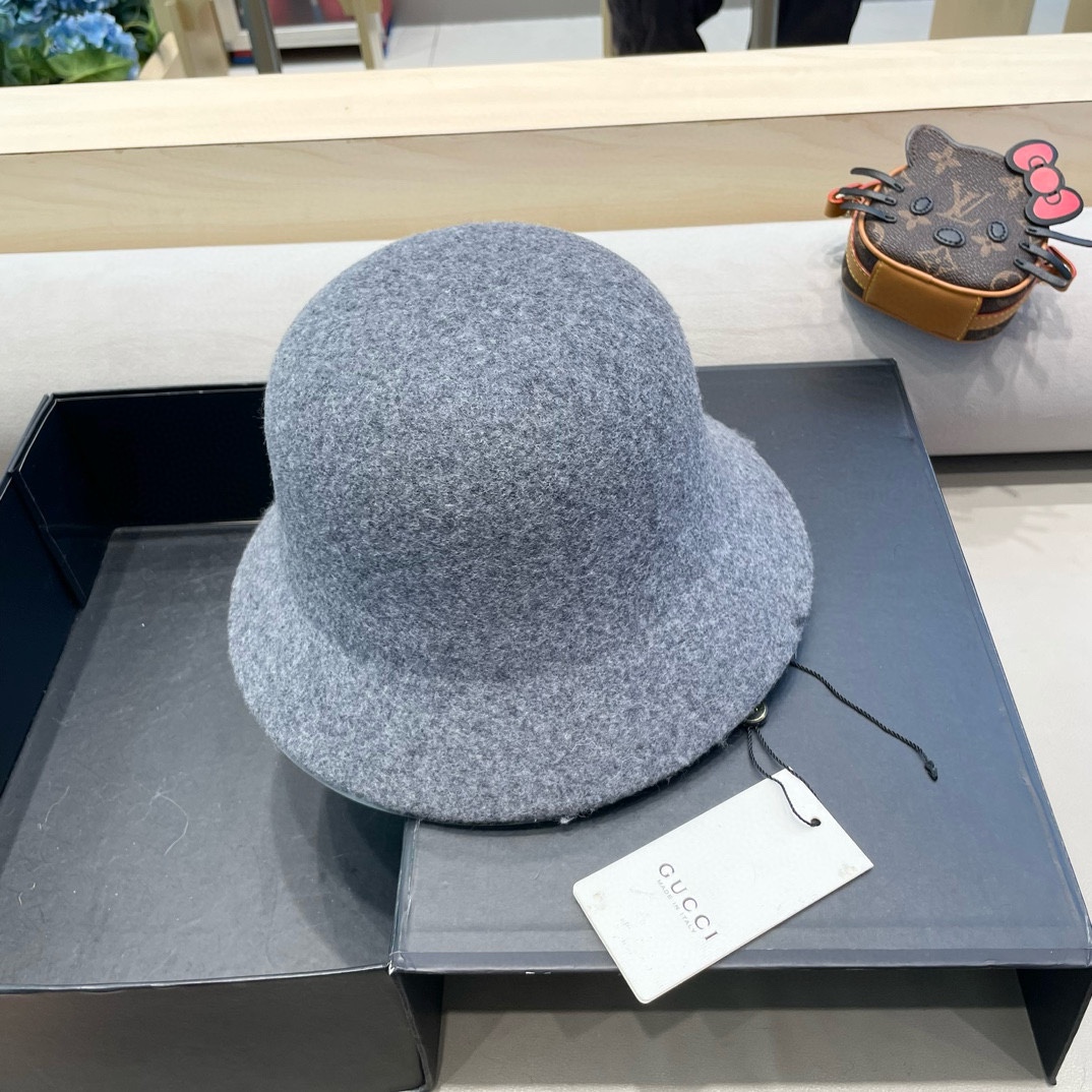  gucci羊毛呢渔夫帽女秋冬显脸小大头围复古时尚赫本法式小香风礼帽盆帽