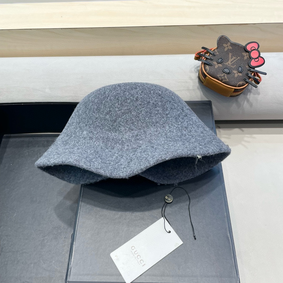  gucci羊毛呢渔夫帽女秋冬显脸小大头围复古时尚赫本法式小香风礼帽盆帽