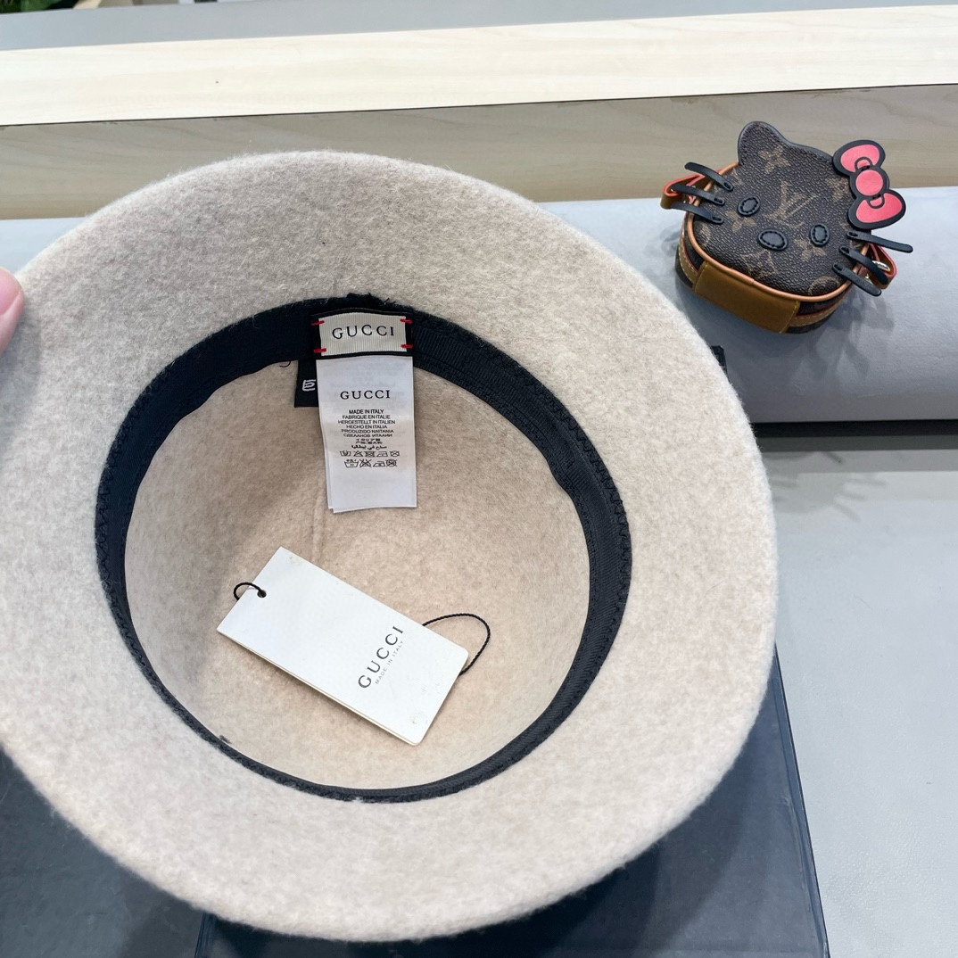  gucci羊毛呢渔夫帽女秋冬显脸小大头围复古时尚赫本法式小香风礼帽盆帽