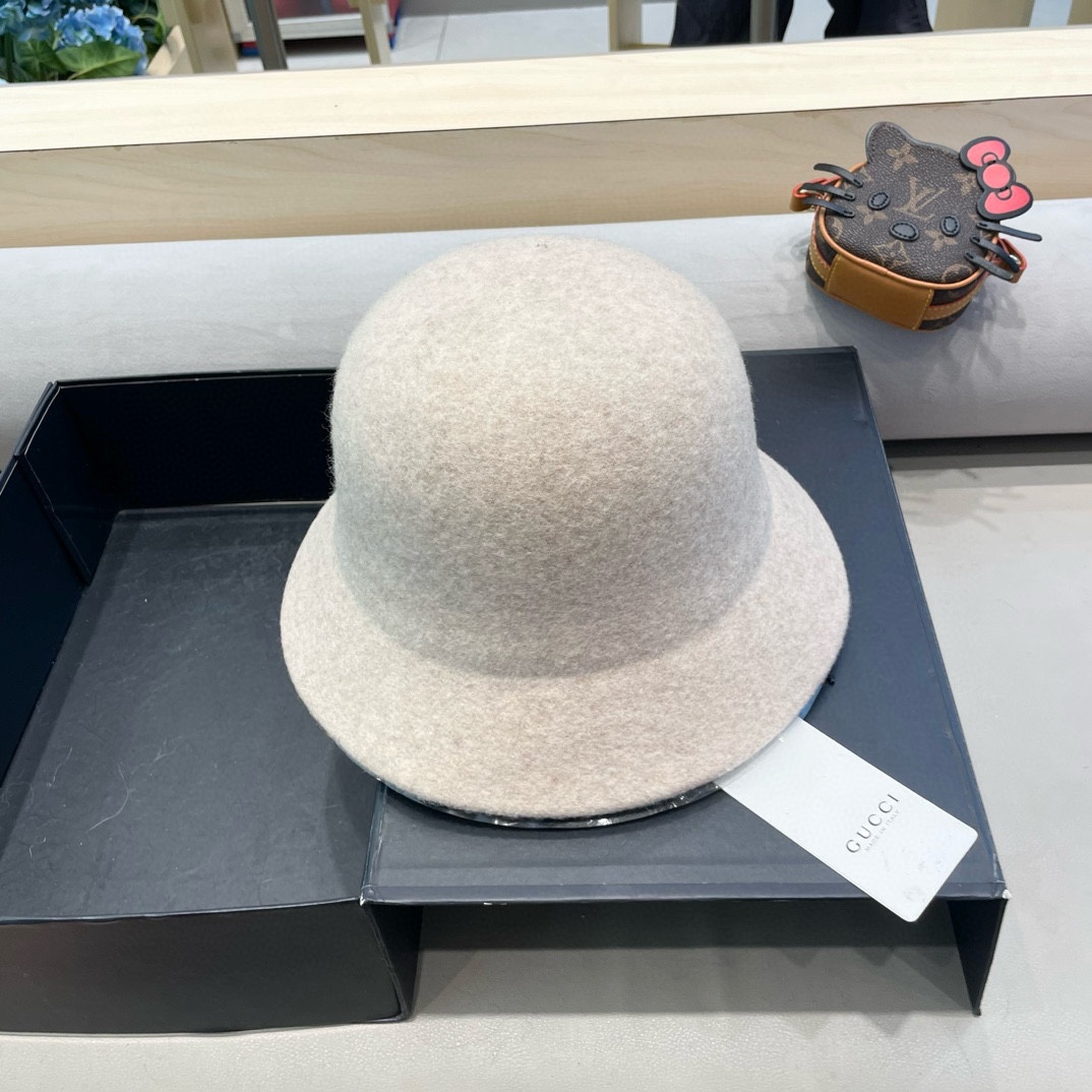  gucci羊毛呢渔夫帽女秋冬显脸小大头围复古时尚赫本法式小香风礼帽盆帽
