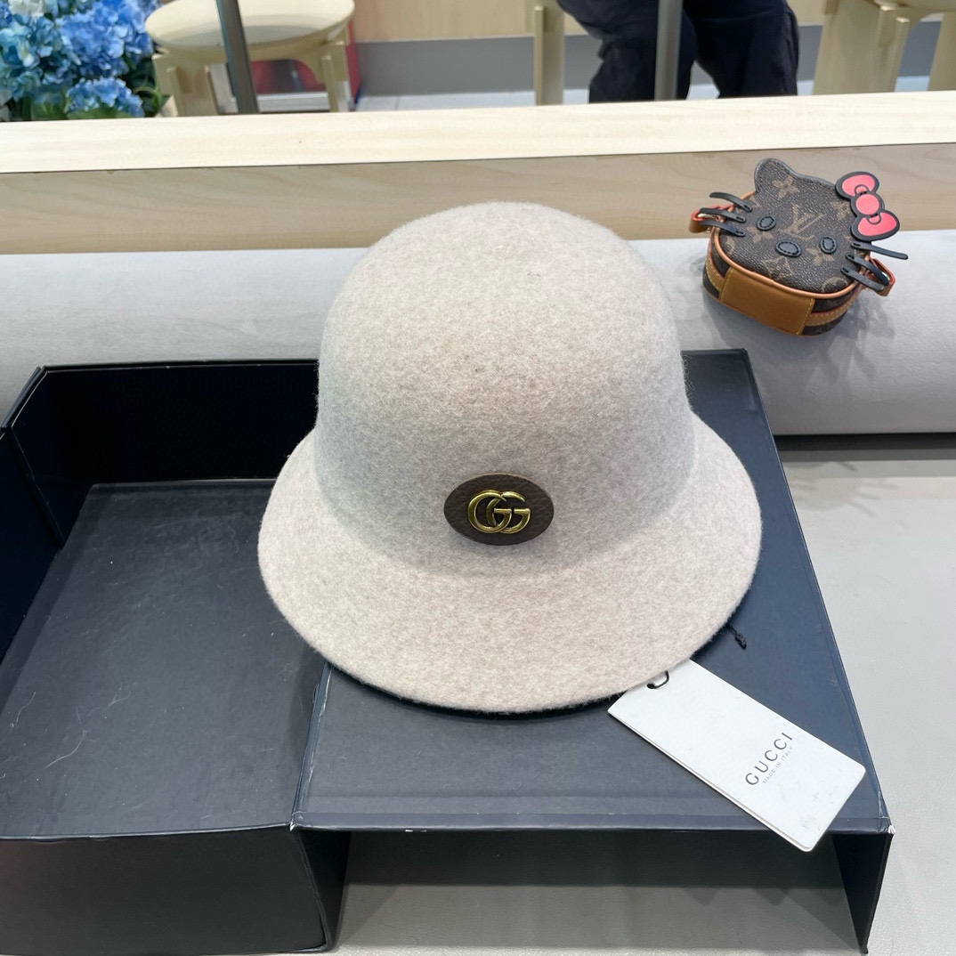  gucci羊毛呢渔夫帽女秋冬显脸小大头围复古时尚赫本法式小香风礼帽盆帽