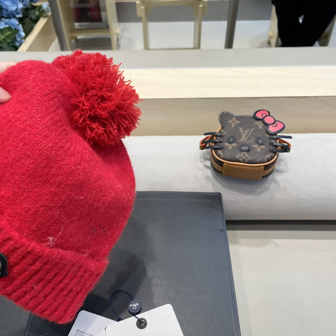 MONCLER蒙口氛围感毛球针织包头帽子女秋冬季大头围保暖毛线帽显脸小百搭