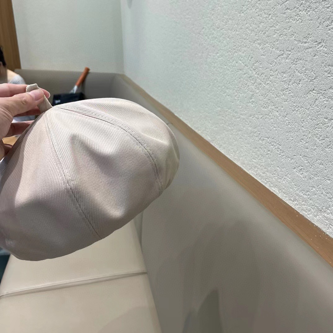 PRADA普拉达 贝雷帽女春秋款显脸小画家帽棕色韩系八角帽子大头围新款