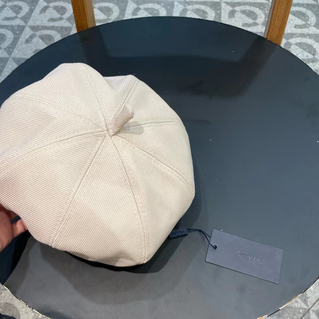 PRADA普拉达 贝雷帽女春秋款显脸小画家帽棕色韩系八角帽子大头围新款