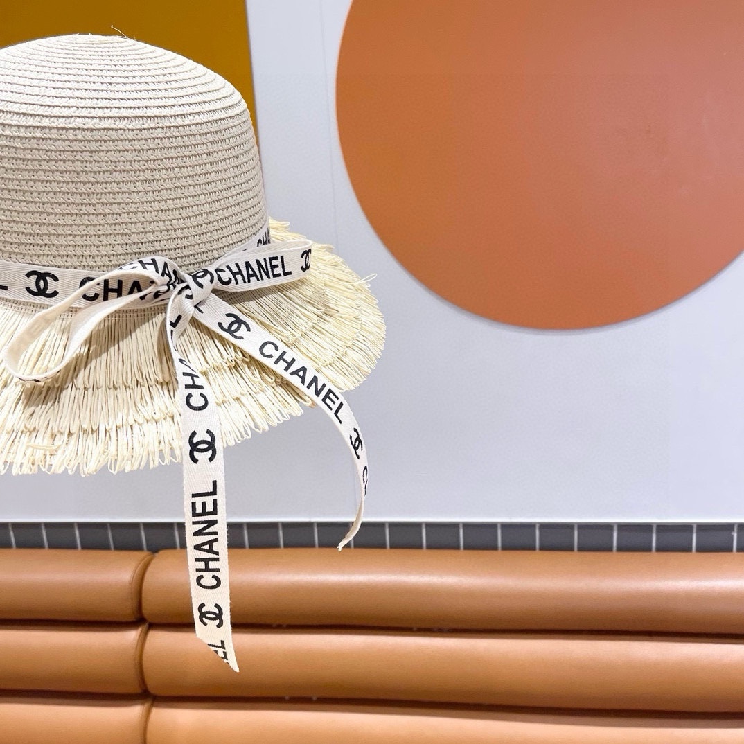 香奈儿Chanel新款三层毛边春夏季女防晒草帽出游户外遮阳帽时尚渔夫帽