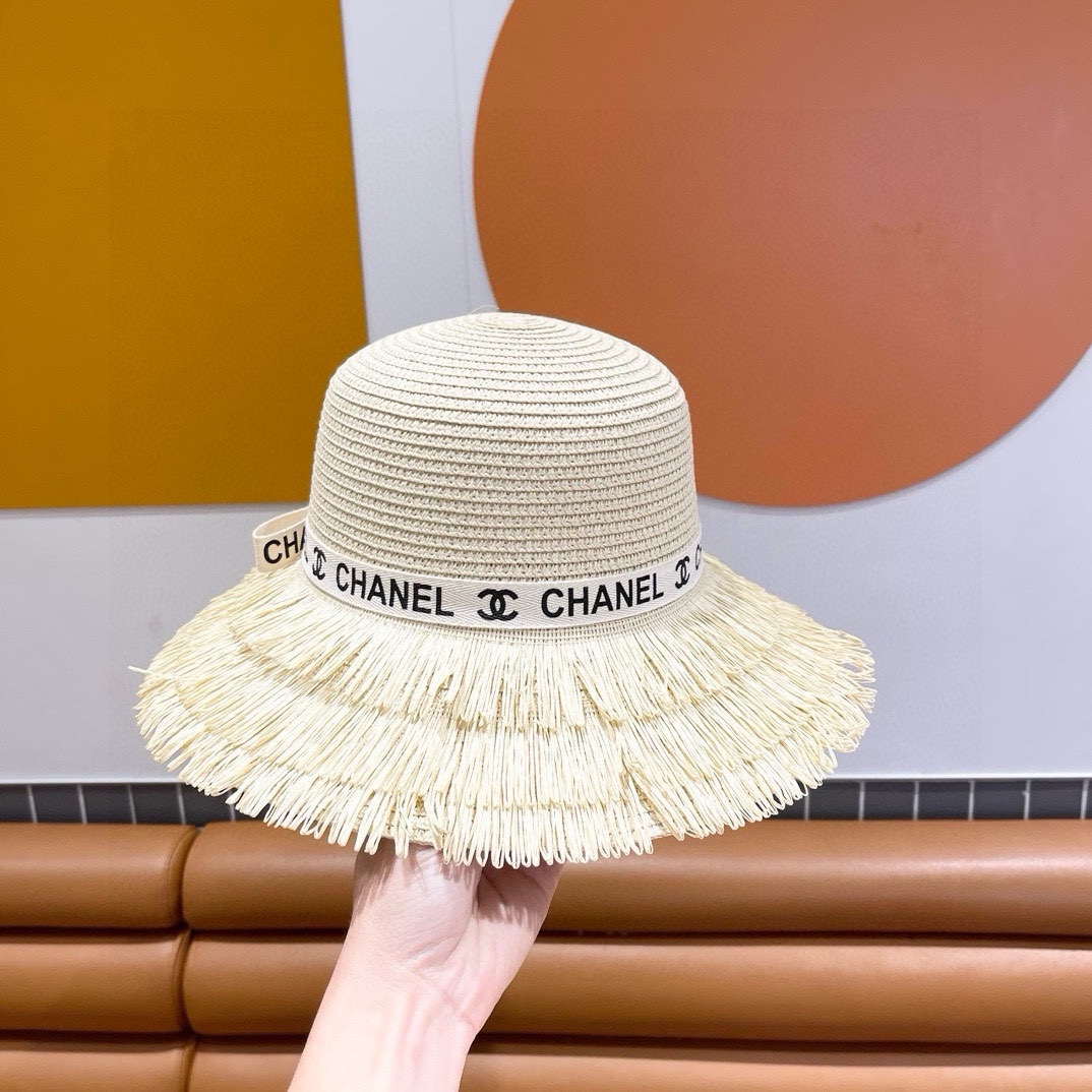 香奈儿Chanel新款三层毛边春夏季女防晒草帽出游户外遮阳帽时尚渔夫帽