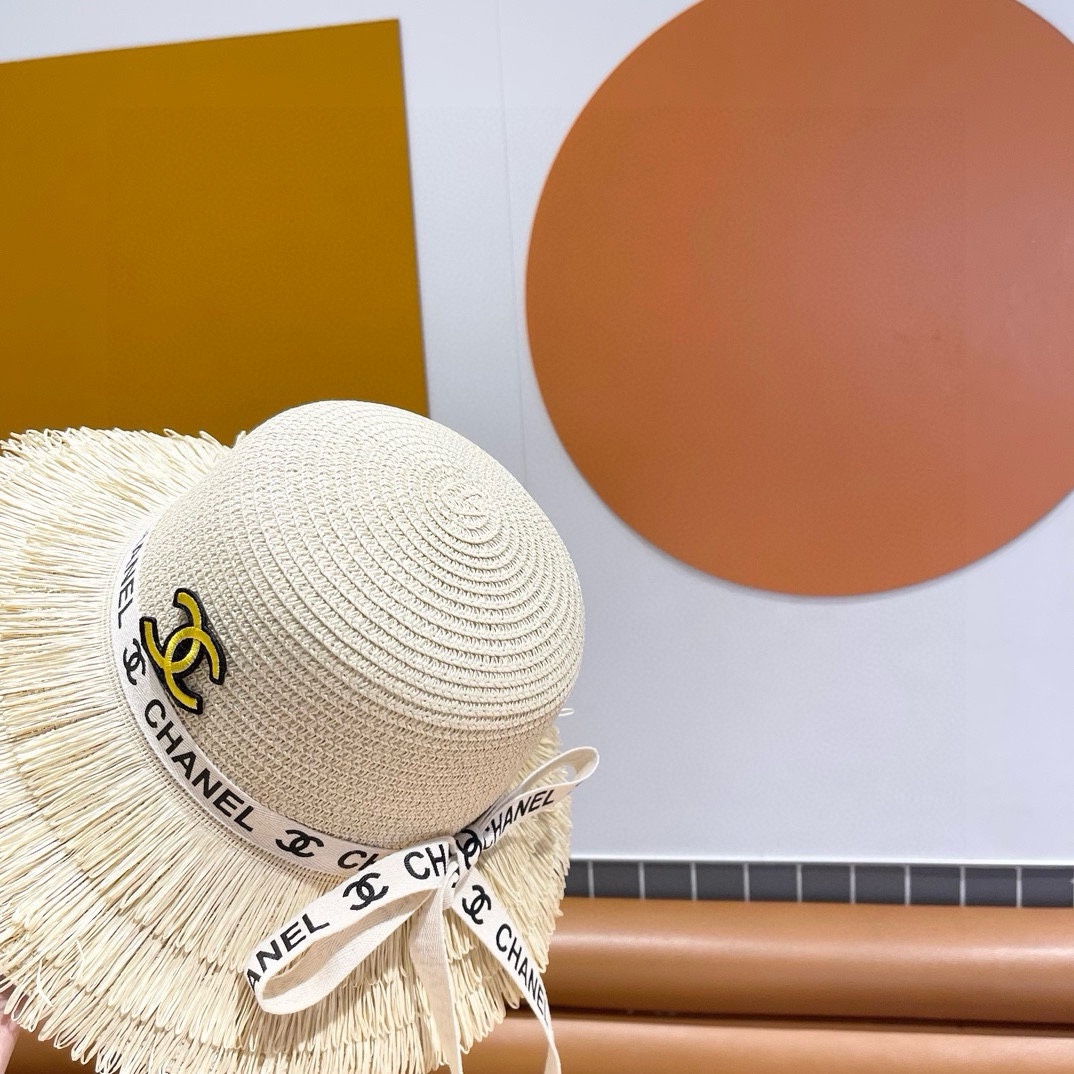 香奈儿Chanel新款三层毛边春夏季女防晒草帽出游户外遮阳帽时尚渔夫帽
