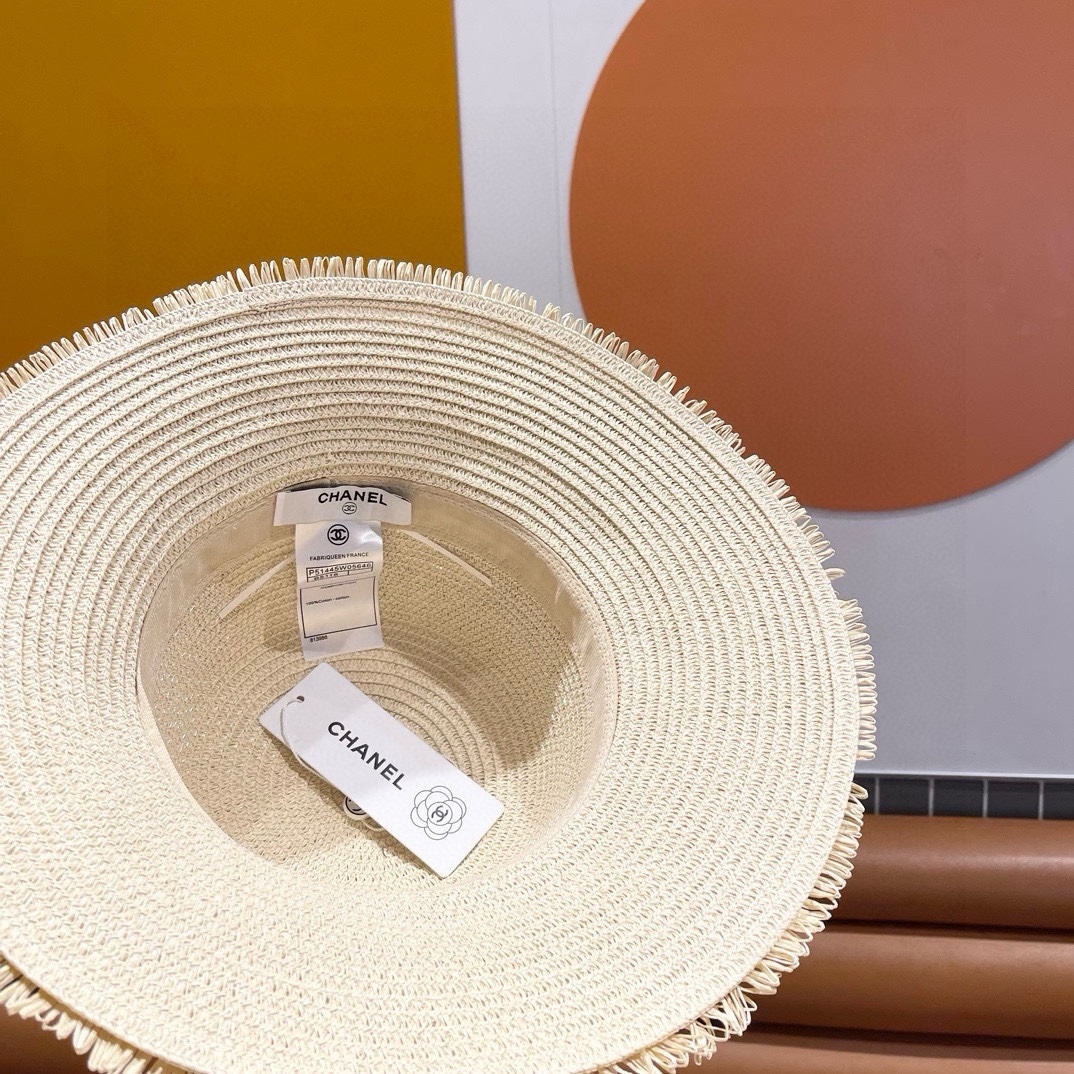 香奈儿Chanel新款三层毛边春夏季女防晒草帽出游户外遮阳帽时尚渔夫帽