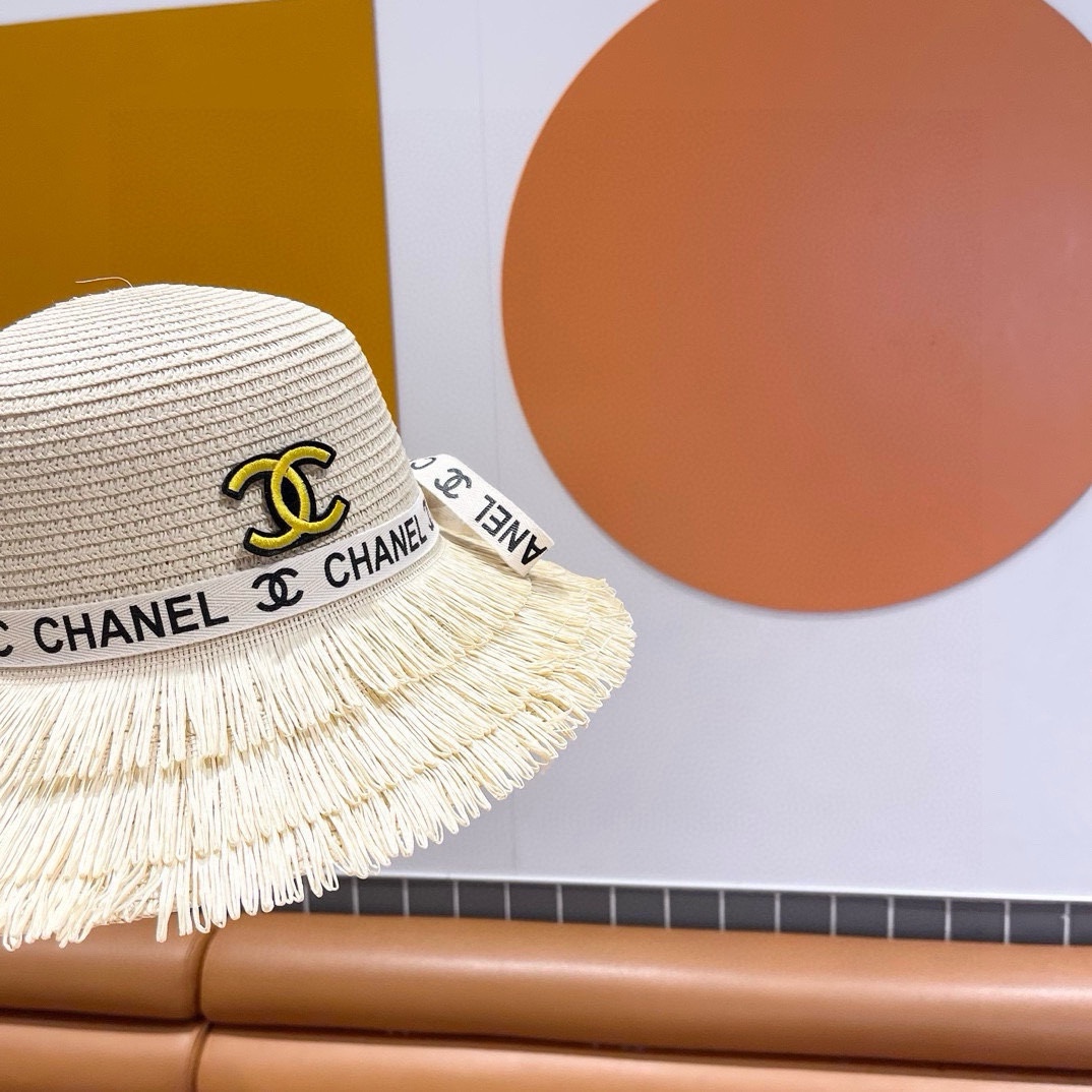 香奈儿Chanel新款三层毛边春夏季女防晒草帽出游户外遮阳帽时尚渔夫帽