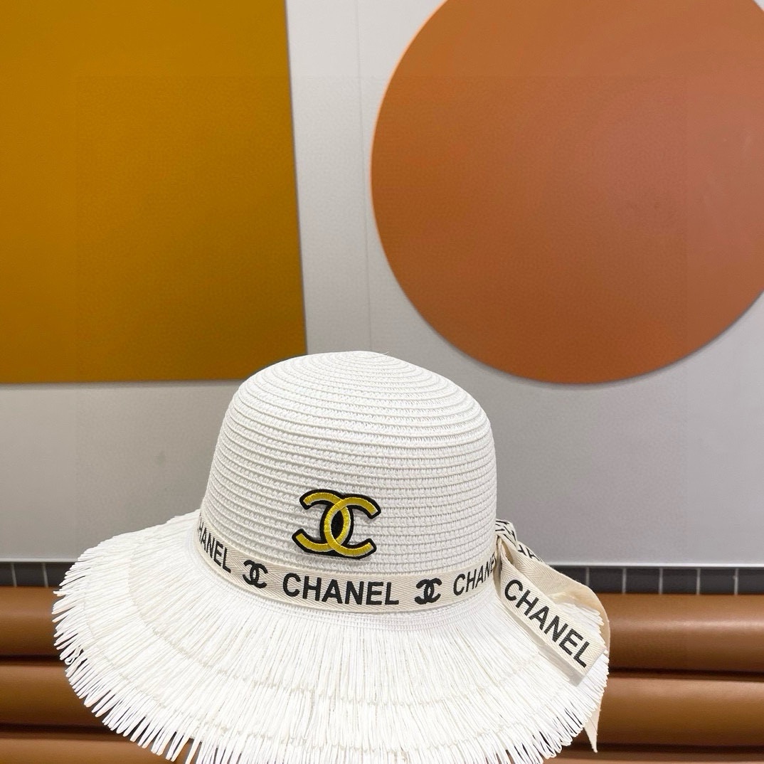 香奈儿Chanel新款三层毛边春夏季女防晒草帽出游户外遮阳帽时尚渔夫帽