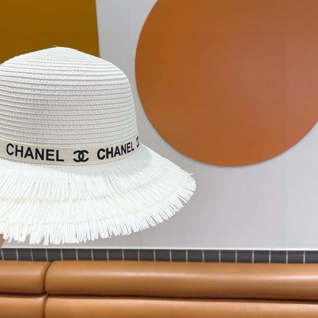 香奈儿Chanel新款三层毛边春夏季女防晒草帽出游户外遮阳帽时尚渔夫帽