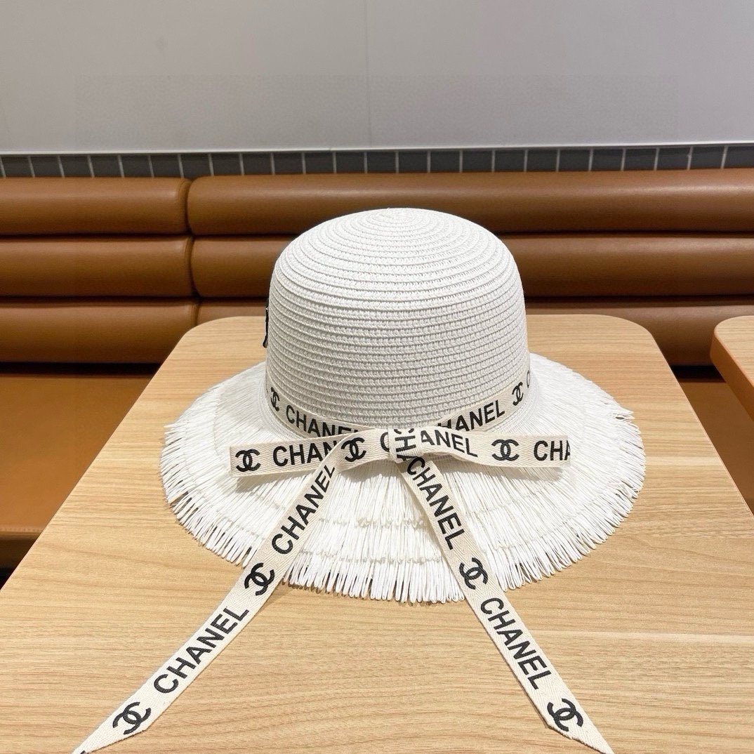 香奈儿Chanel新款三层毛边春夏季女防晒草帽出游户外遮阳帽时尚渔夫帽