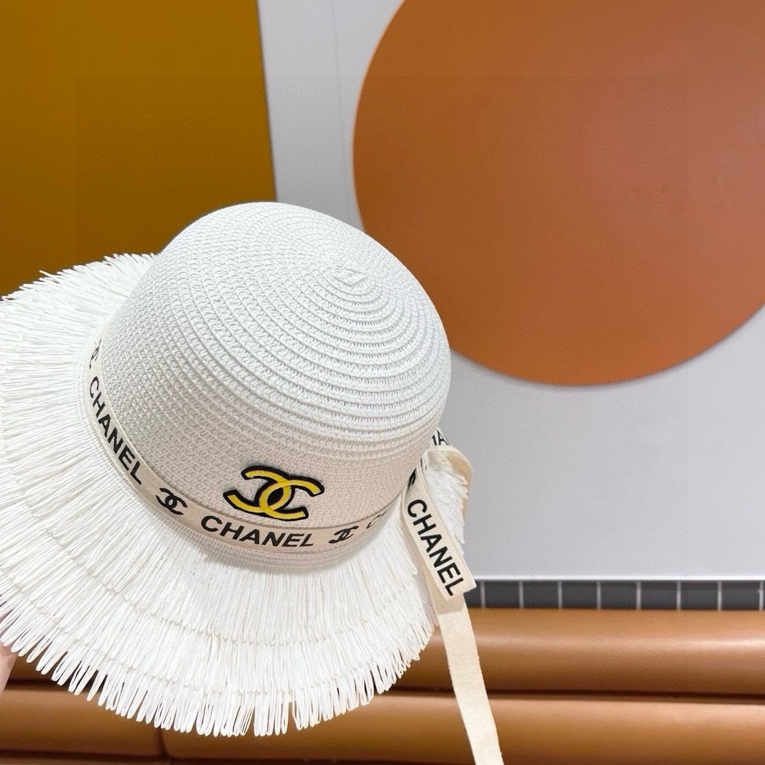 香奈儿Chanel新款三层毛边春夏季女防晒草帽出游户外遮阳帽时尚渔夫帽