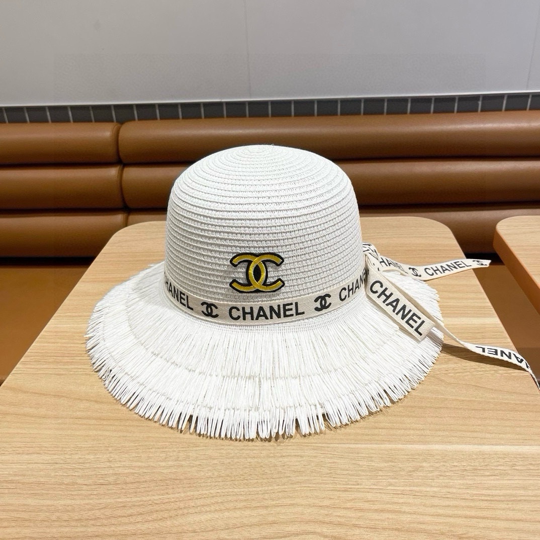 香奈儿Chanel新款三层毛边春夏季女防晒草帽出游户外遮阳帽时尚渔夫帽