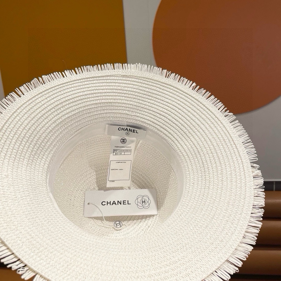 香奈儿Chanel新款三层毛边春夏季女防晒草帽出游户外遮阳帽时尚渔夫帽