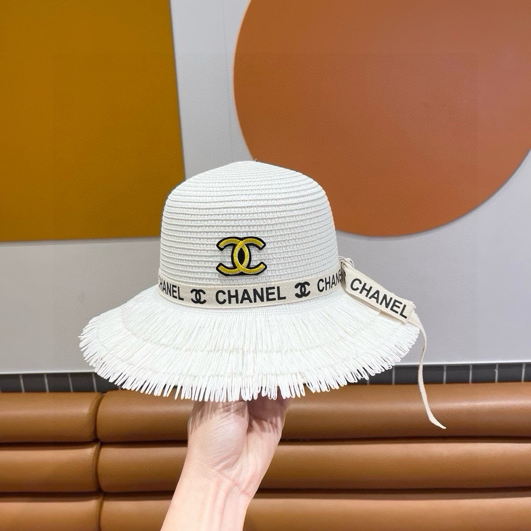 香奈儿Chanel新款三层毛边春夏季女防晒草帽出游户外遮阳帽时尚渔夫帽