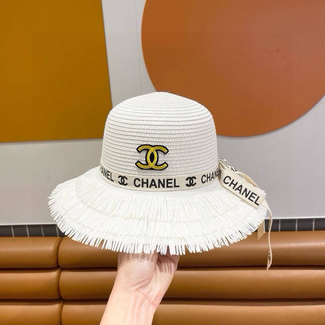 香奈儿Chanel新款三层毛边春夏季女防晒草帽出游户外遮阳帽时尚渔夫帽