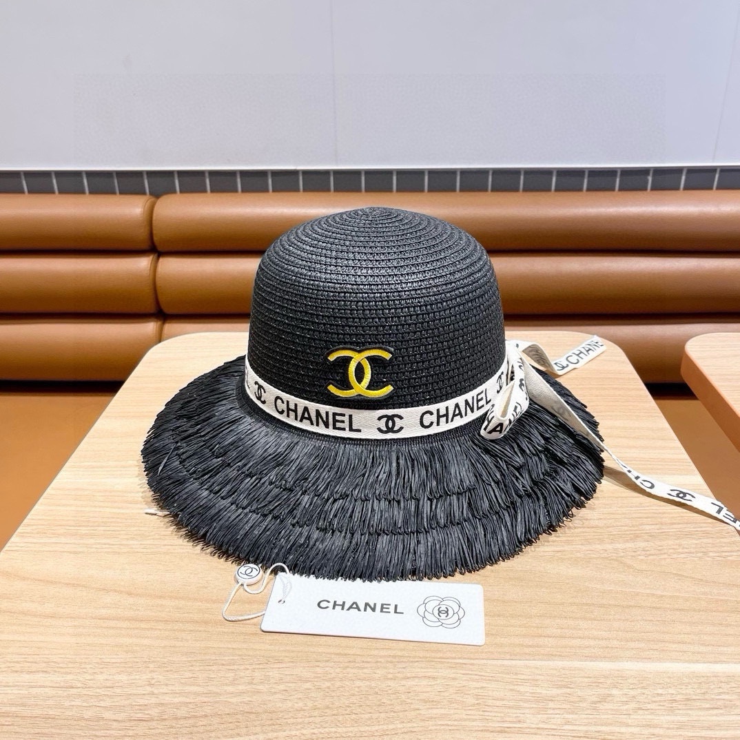 香奈儿Chanel新款三层毛边春夏季女防晒草帽出游户外遮阳帽时尚渔夫帽