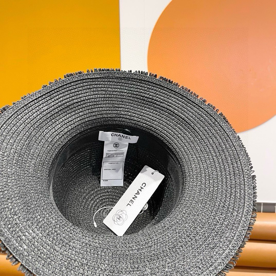 香奈儿Chanel新款三层毛边春夏季女防晒草帽出游户外遮阳帽时尚渔夫帽