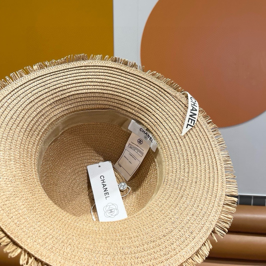 香奈儿Chanel新款三层毛边春夏季女防晒草帽出游户外遮阳帽时尚渔夫帽
