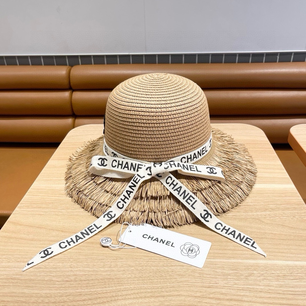 香奈儿Chanel新款三层毛边春夏季女防晒草帽出游户外遮阳帽时尚渔夫帽