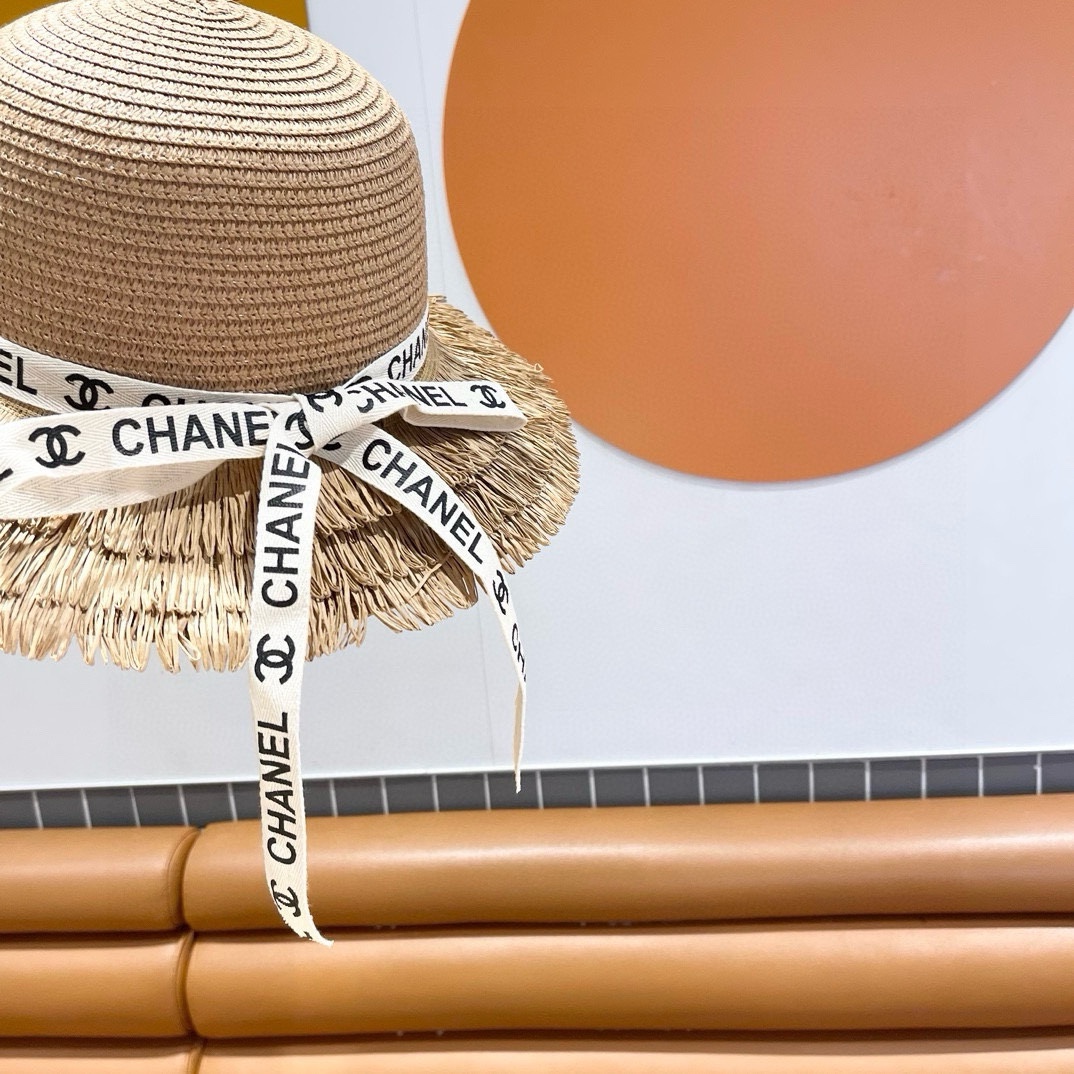 香奈儿Chanel新款三层毛边春夏季女防晒草帽出游户外遮阳帽时尚渔夫帽