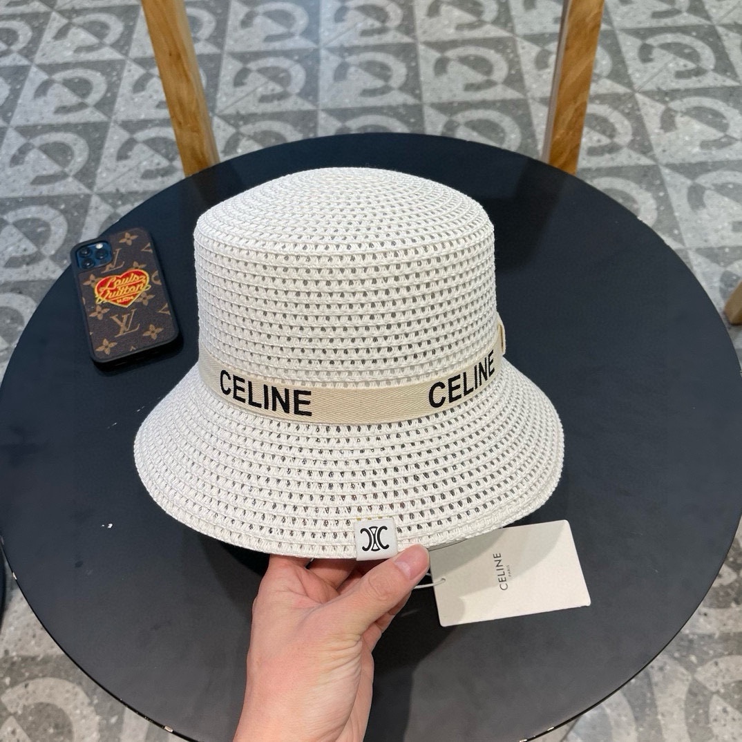   Celine赛琳新款平顶草帽、纯手工钩织，高级定制，库存多，头围57cm