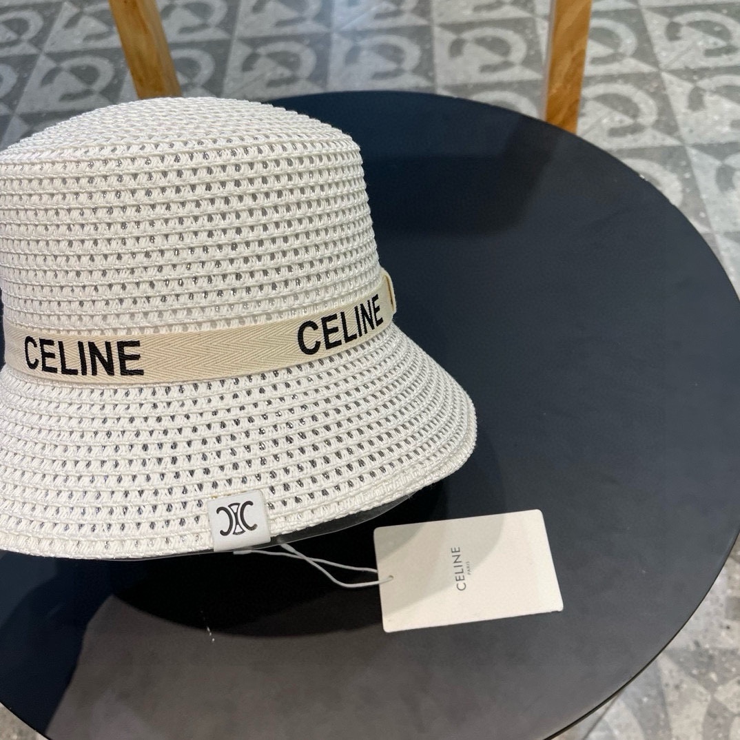   Celine赛琳新款平顶草帽、纯手工钩织，高级定制，库存多，头围57cm