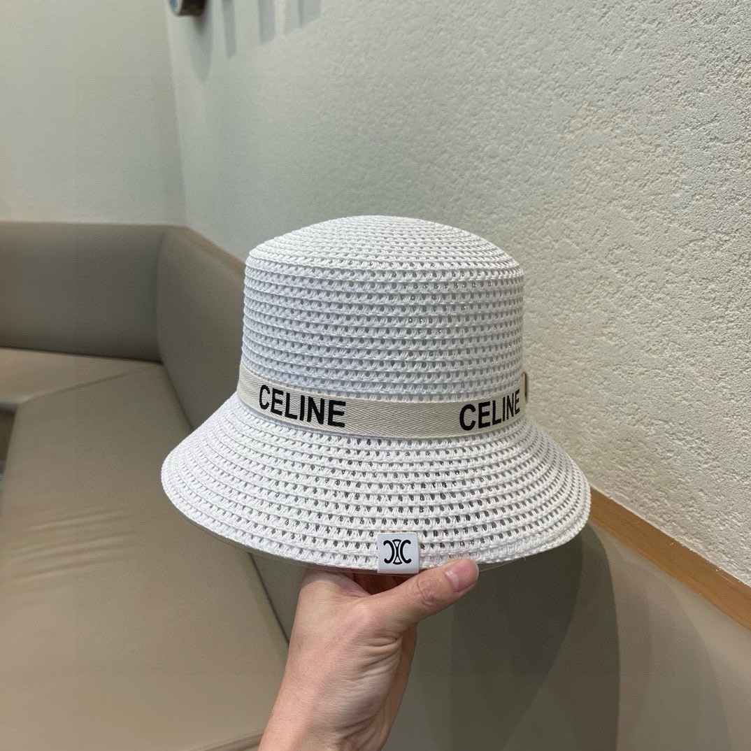   Celine赛琳新款平顶草帽、纯手工钩织，高级定制，库存多，头围57cm
