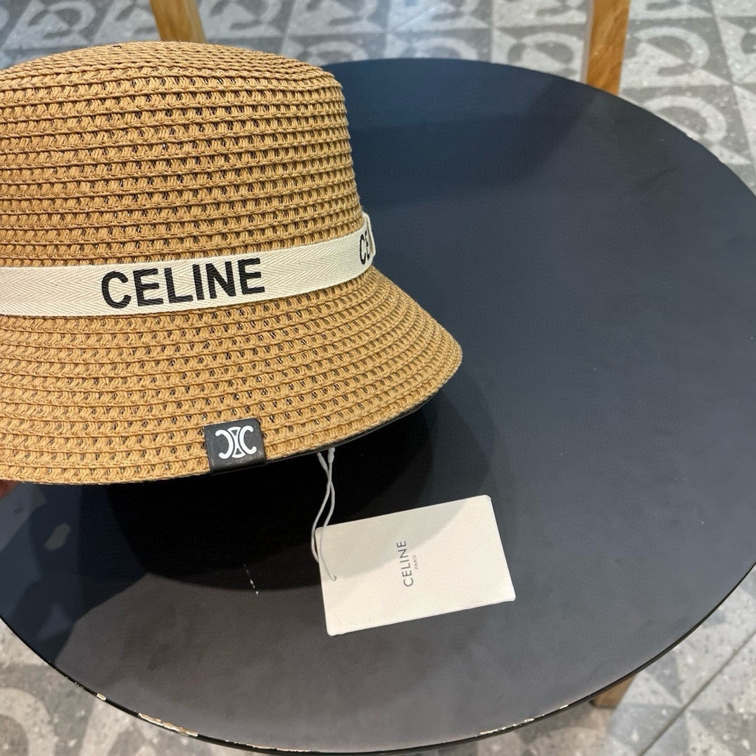   Celine赛琳2024新款平顶草帽、纯手工钩织，高级定制，库存多，头围57cm