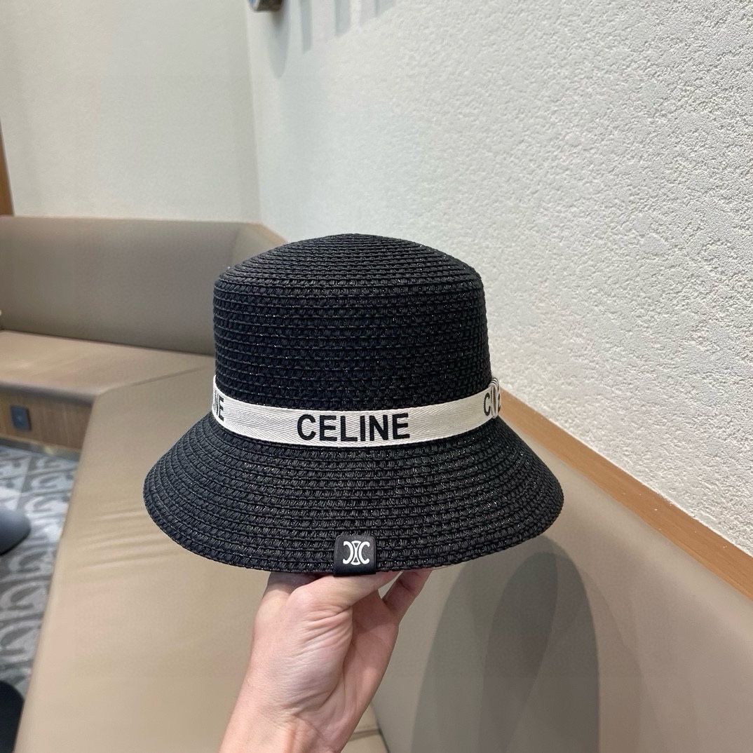   Celine赛琳新款平顶草帽、纯手工钩织，高级定制，库存多，头围57cm