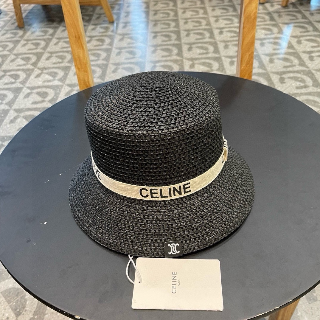   Celine赛琳新款平顶草帽、纯手工钩织，高级定制，库存多，头围57cm